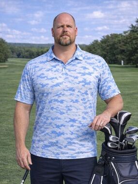 Bobby Jones Golf Polo Shirt 3XL Blue White Camo Performance Stretch Big Size